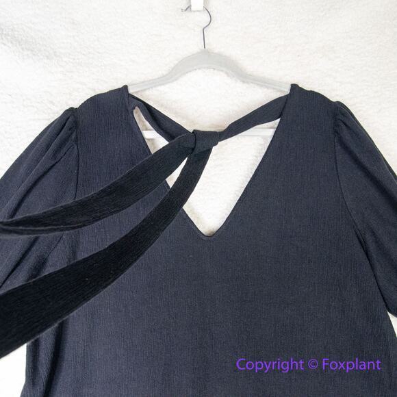 New! Eloquii cotton‎ blend black texture v neck flounce hem dress, 14/16 - Picture 11 of 14